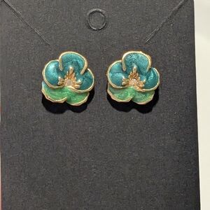 Avon Green and Blue Floral Earrings